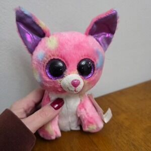 Ty Beanie Boos Cancun Chihuahua Pink Tie Dye Glitter Eyes Plush Toy